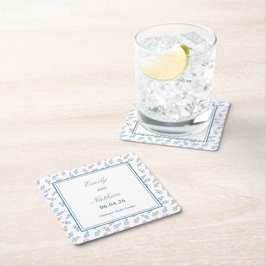 タイムレスブルーエレガントガクラシックーデン結婚ズ スクエアペーパーコースター (インサイチュ)