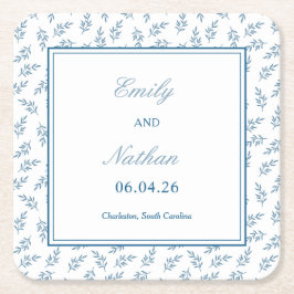 タイムレスブルーエレガントガクラシックーデン結婚ズ スクエアペーパーコースター