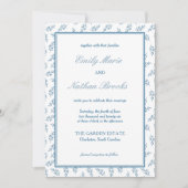 タイムレスブルーエレガントガーデンオールド結婚マネズ 招待状 (正面)