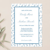 タイムレスブルーエレガントガーデンオールド結婚マネズ 招待状