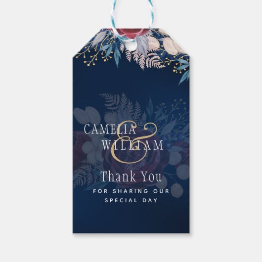 タイムレスブルーブルゴーニュフローラレース結婚ズ ギフトタグ (正面)