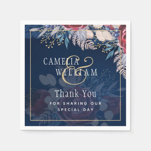 タイムレスブルーブルゴーニュフローラレース結婚ズ スタンダードカクテルナプキン (正面)