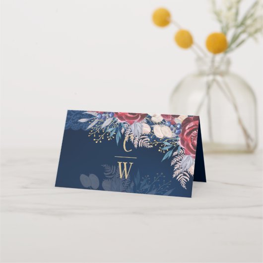 タイムレスブルーブルゴーニュフローラレース結婚ズ プレイスカード (裏面)