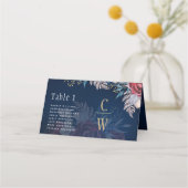 タイムレスブルーブルゴーニュフローラレース結婚ズ プレイスカード (正面)