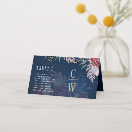 タイムレスブルーブルゴーニュフローラレース結婚ズ プレイスカード