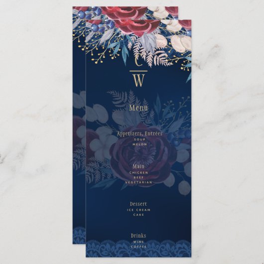 タイムレスブルーブルゴーニュフローラレース結婚ズ メニュー (正面/裏面)