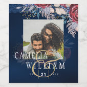 タイムレスブルーブルゴーニュフローラレース結婚ズ ワインラベル (シングルラベル)