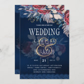 タイムレスブルーブルゴーニュフローラレース結婚ズ 招待状 (正面/裏面)