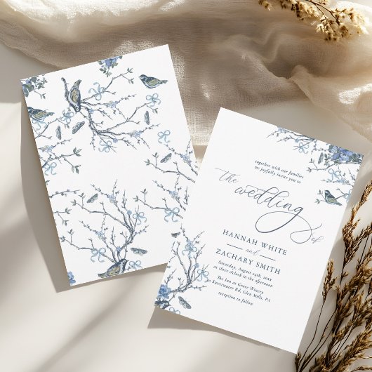 タイムレスブルーヴィンテージ結婚フローラ 招待状