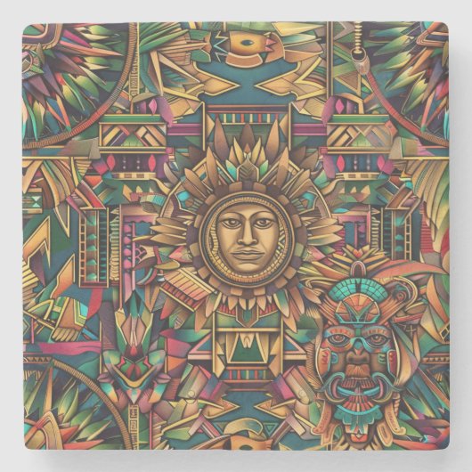 タイムレスブルー鮮やか「歴史的エンブレム」大理石C ストーンコースター (正面)