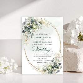 タイムレスホワイトローズ　植物のモチーフの結婚式の招待状 招待状