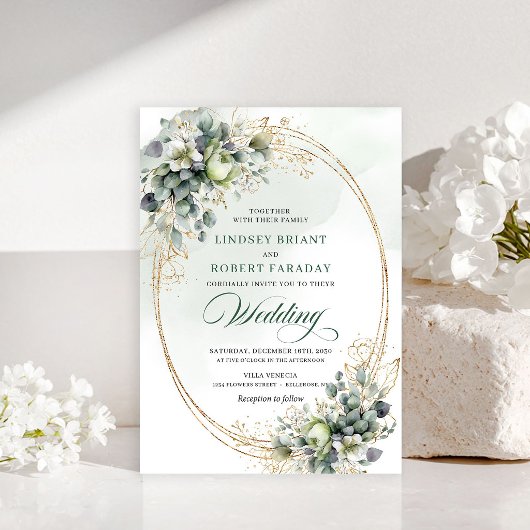 タイムレスホワイトローズ 植物のモチーフの結婚式の招待状 招待状