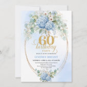 タイムレスボヘミアンライトブルーの花柄 60歳の誕生日 招待状 (正面)