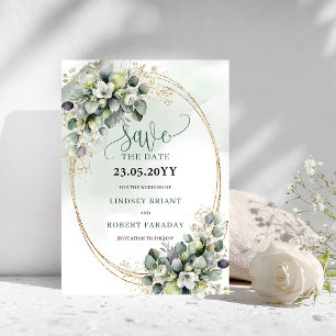 タイムレスボヘミアン ユーカリ スタイルの結婚式 セーブ・ザ・デート カード