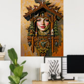 "タイムレスミューズ" – カッコウ時計のポートレート ポスター (ホームオフィス)