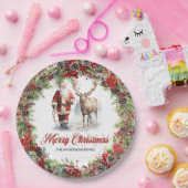 タイムレスモダンウォーターカラーのサンタクロースのトナカイ ペーパープレート (パーティー)