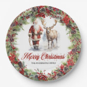 タイムレスモダンウォーターカラーのサンタクロースのトナカイ ペーパープレート (正面)