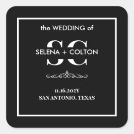 タイムレスモダンブラック&ホワイトのステッ結婚カー スクエアシール