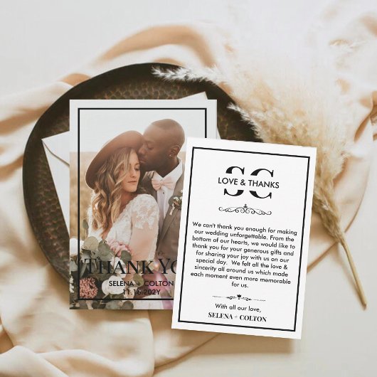 タイムレスモダンブラック/ホワイトフォト結婚ズ サンキューカード