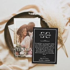 タイムレスモダンブラック/ホワイトフォト結婚ズ サンキューカード