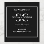 タイムレスモダンブラック&ホワイト結婚ズ ワインラベル (シングルラベル)