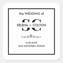 タイムレスモダンブラック&ホワイト結婚式用シール スクエアシール