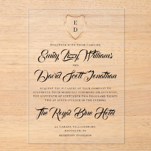 タイムレスモノグラムのアクリル結婚式招待状 アクリル招待状 (正面)