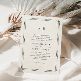 タイムレスモノグラム結婚式招待状 |ベージュ色 招待状