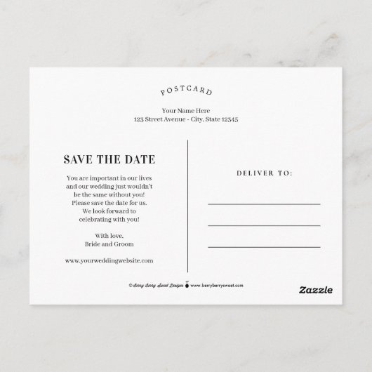 タイムレスモードウェディング日付はがきを保存 ポストカード (裏面)