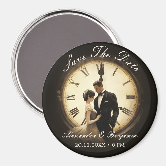 タイムレスラブヴィンテージウェディングテーマ日付を保存 マグネット (正面/裏面)