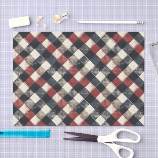 タイムレスレトロネイビーとレッドプレイドパターン 薄葉紙 (クラフト)