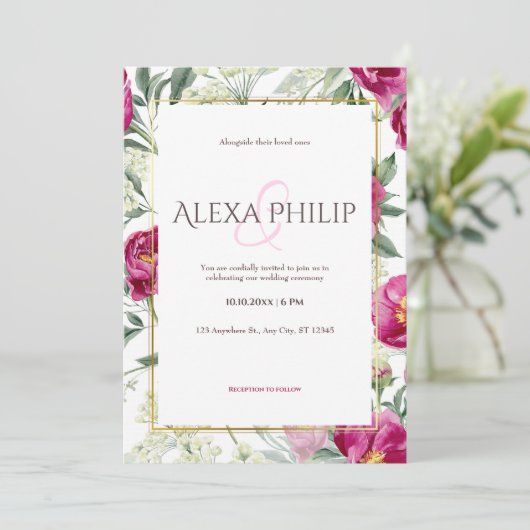 タイムレスロマンスピンクウォーター結婚カラー 招待状 (スタンド正面)