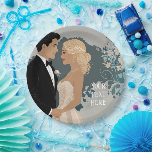 タイムレスロマンス：水彩新郎新婦アート ペーパープレート (パーティー)