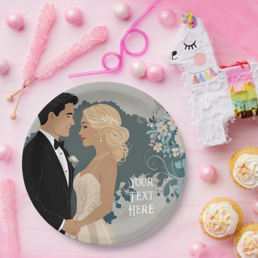 タイムレスロマンス:水彩新郎新婦アート ペーパープレート (パーティー)