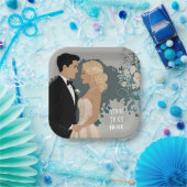 タイムレスロマンス：水彩新郎新婦アート ペーパープレート (パーティー)