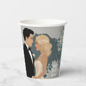 タイムレスロマンス：水彩新郎新婦アート 紙コップ (正面)