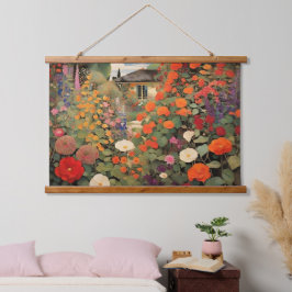 タイムレスヴィンテージコテージ風景油画 吊り下げ型タペストリー