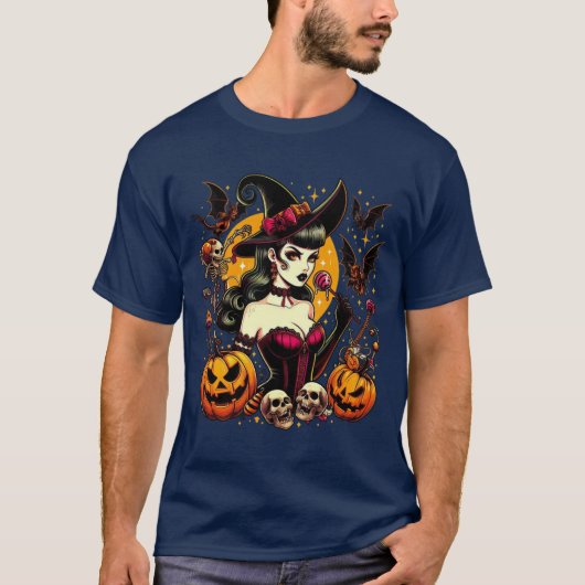 タイムレスヴィンテージ魔女スタイル 不気味 Tシャツ (正面)