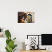 タイムレス入素朴口：赤い花模様付きドア ポスター (ホームオフィス)