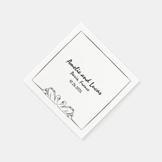 タイムレス手書きスワンイラストレーション結婚ズ スタンダードカクテルナプキン (角)