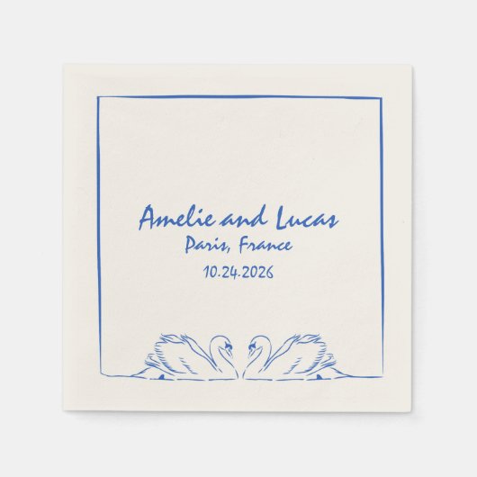 タイムレス手書きスワンイラストレーション結婚ズ スタンダードカクテルナプキン (正面)