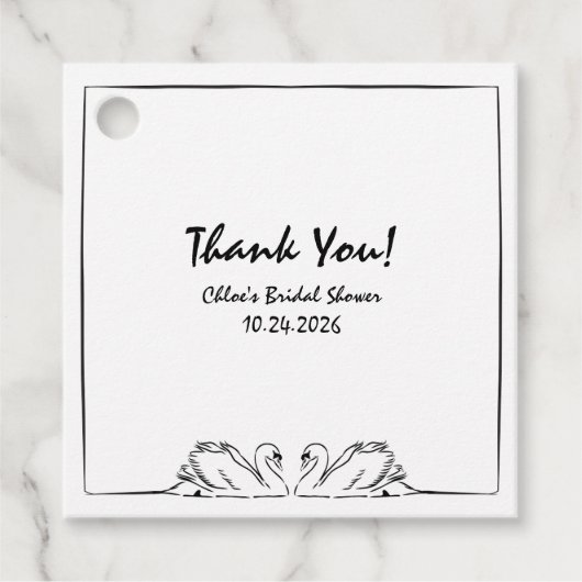 タイムレス手書きスワンブライダルシャワーありがとう フェイバータグ (正面)