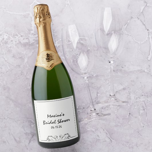 タイムレス手書きスワンブライダルシャワーシャンパン スパークリングワインラベル