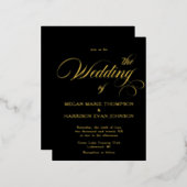 タイムレス書クラシック道の結婚式の招待ブラック 箔招待状ポストカード (正面/裏面)