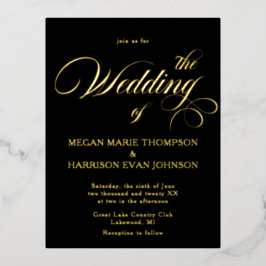 タイムレス書クラシック道の結婚式の招待ブラック 箔招待状ポストカード