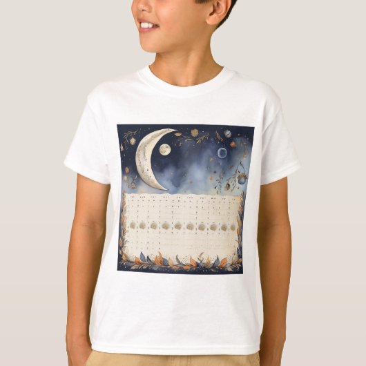タイムレス月相アトラス – レトロ天文学カレンダー Tシャツ (正面)