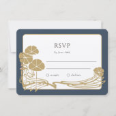 タイムレス海軍と金ゴールド植物学RSVPカード 招待状 (正面)