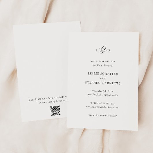 タイムレス白黒QRコードエレガントな結婚式 セーブザデート