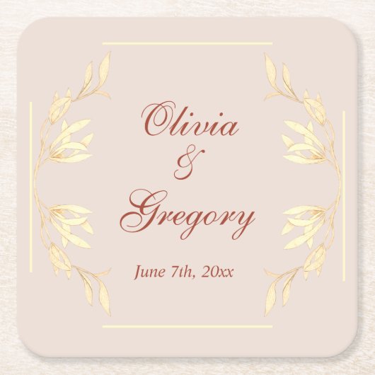 タイムレス素朴フローラ結婚 スクエアペーパーコースター (正面)