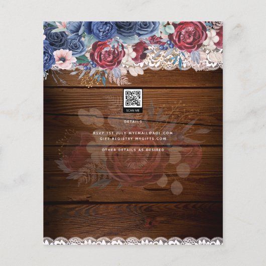 タイムレス素朴ブルーブルゴーニュフローラレース結婚ズ (裏面)